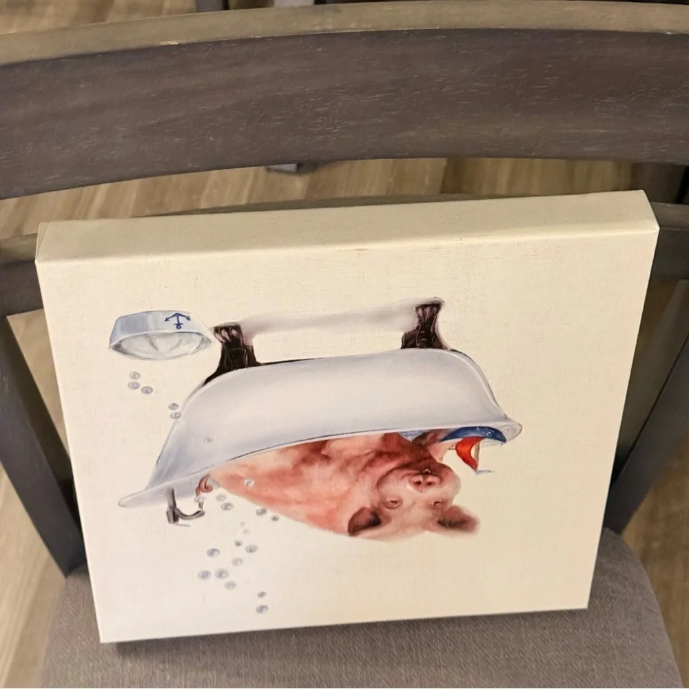 Whimsical Pig in Bathtub Canvas Art 12in x 12in